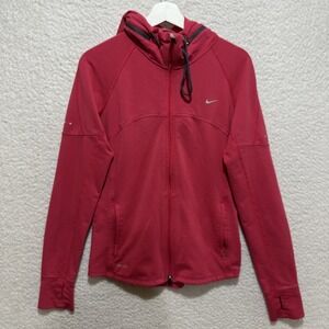 Nike Dri-Fit Women's L Pink Athletic Long Sleeve Full Zip Running Hoodie Logo